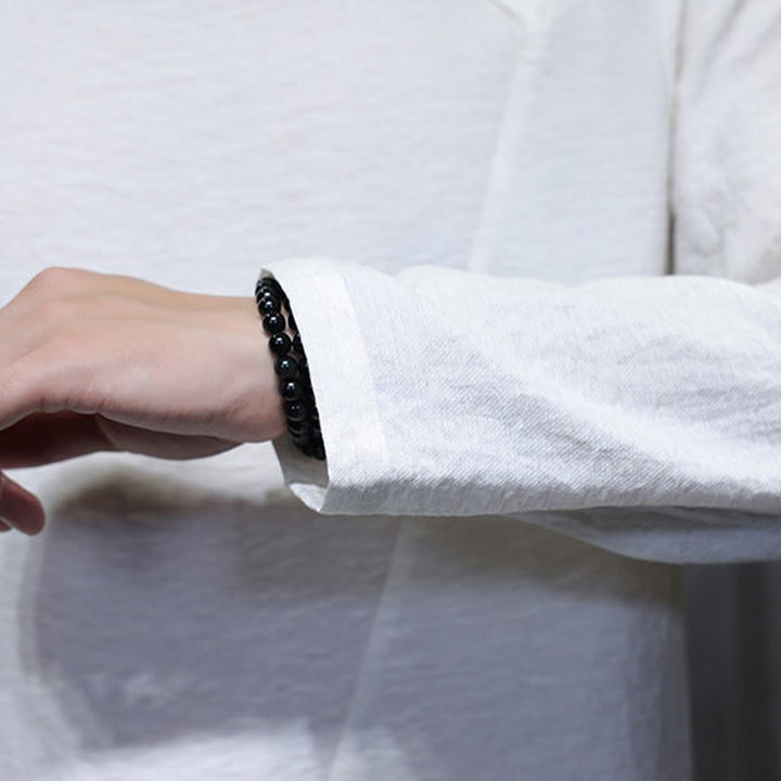 Camisas de algodón para hombre, cuello redondo, manga larga, sueltas, de color liso y con Buddha Stones - image 11