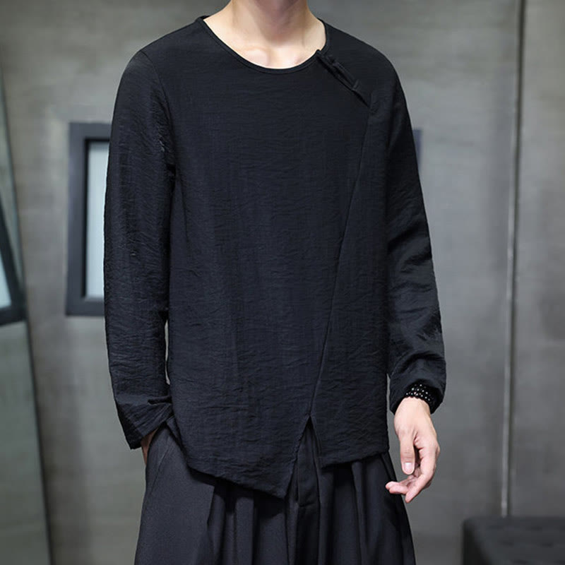 Camisas de algodón para hombre, cuello redondo, manga larga, sueltas, de color liso y con Buddha Stones - image 25