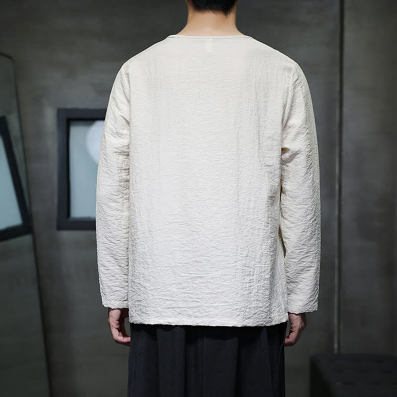 Camisas de hombre de manga larga, cuello redondo y sueltas, de color liso con Buddha Stones - image 16