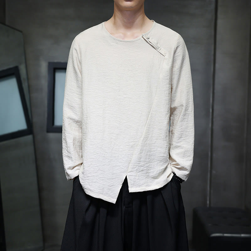 Camisas de algodón para hombre, cuello redondo, manga larga, sueltas, de color liso y con Buddha Stones - Chifón de limón - US/UK/AU46, EU56 (5XL) - image 15