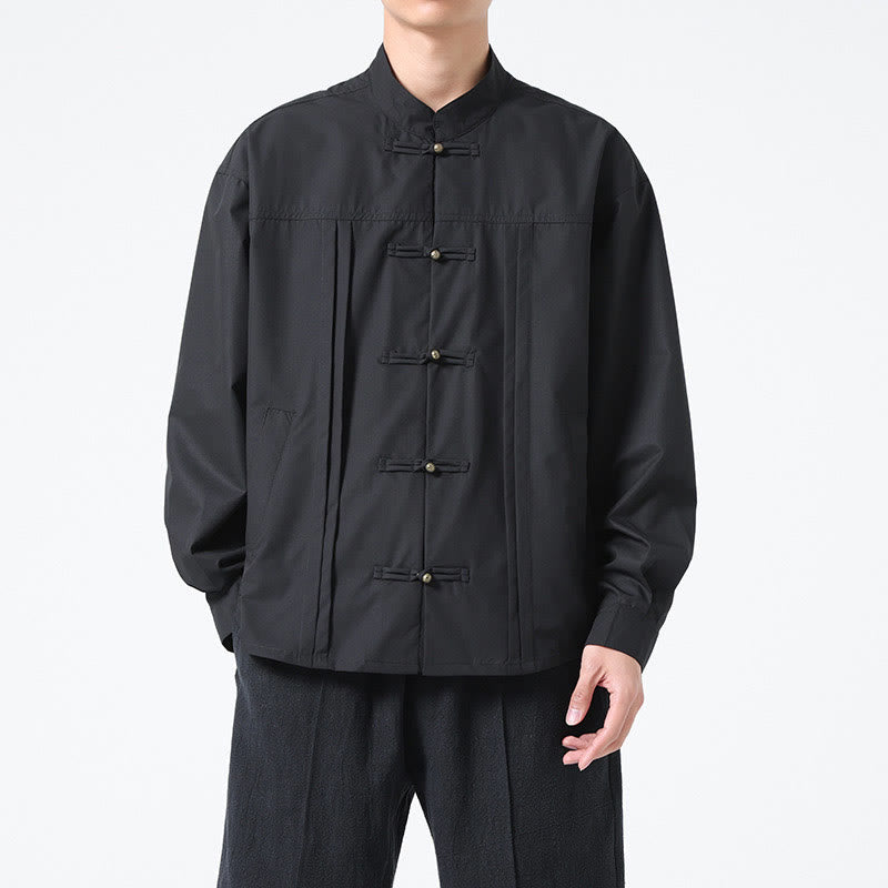 Camisas de hombre de licra con botones y cuello alto con Buddha Stones - Negro - US/UK/AU46, EU56 (5XL) - image 1