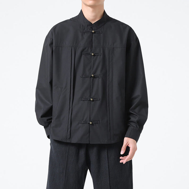 Camisas de hombre de licra con botones y cuello alto con Buddha Stones - Negro - US/UK/AU46, EU56 (5XL) - image 1