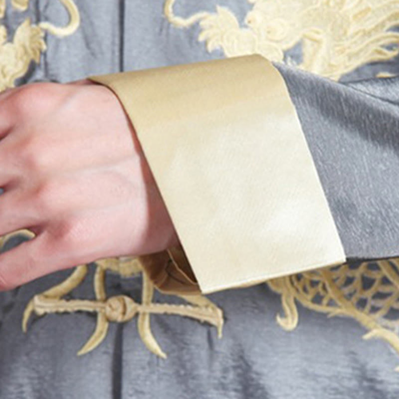 Chaqueta de hombre de fibra de poliéster con botones de rana y mangas con bordado de dragón y Buddha Stones , informal, camisa y pantalones - image 8