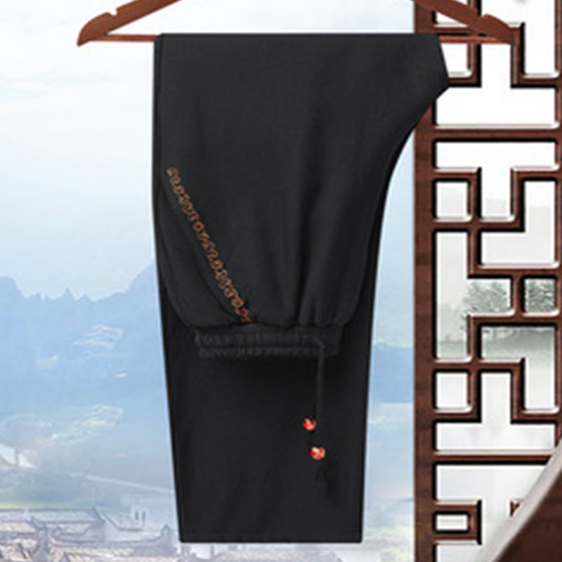 Chaqueta de hombre de fibra de poliéster con botones de rana y mangas con bordado de dragón y Buddha Stones , informal, camisa y pantalones - Pantalones negros (polar) - US/UK/AU42, EU52 (3XL) - image 22