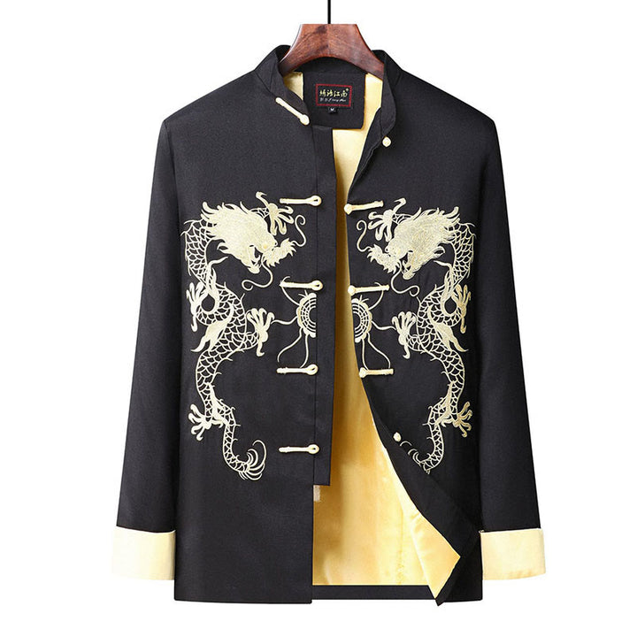 Chaqueta de hombre de fibra de poliéster con botones de rana y mangas con bordado de dragón y Buddha Stones , informal, camisa y pantalones - image 16