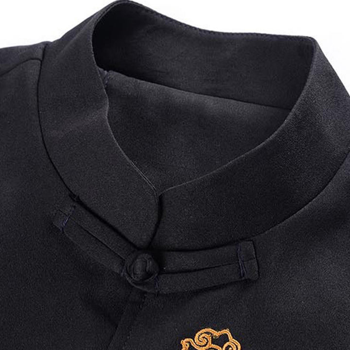 Chaqueta de poliéster con botones de rana y bordado de dragón y Buddha Stones para hombre, ropa con bolsillos - image 7