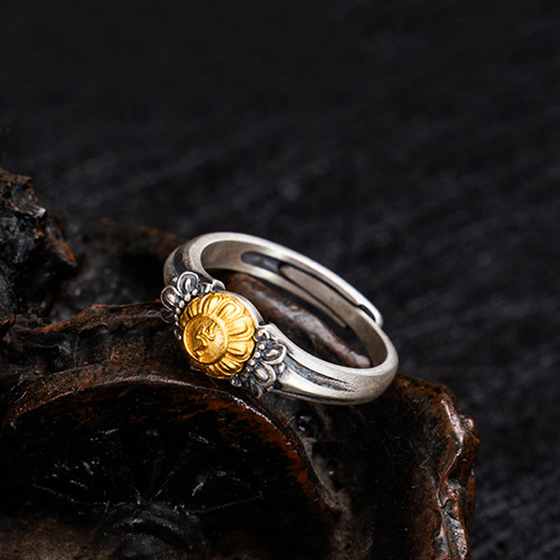 Anillo ajustable de protección Tara Bodhisattva bañado en oro y plata de ley 925 con Buddha Stones - image 1