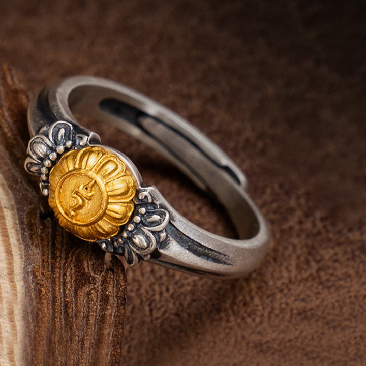 Anillo ajustable de protección Tara Bodhisattva bañado en oro y plata de ley 925 con Buddha Stones - Bodhisattva Tara (circunferencia: 68 mm) - image 0