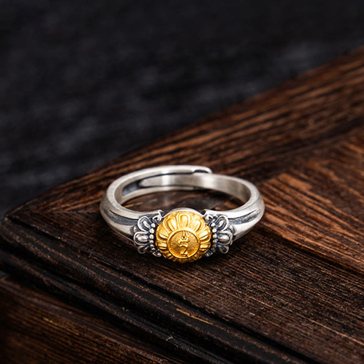 Anillo ajustable de protección Tara Bodhisattva bañado en oro y plata de ley 925 con Buddha Stones - image 2