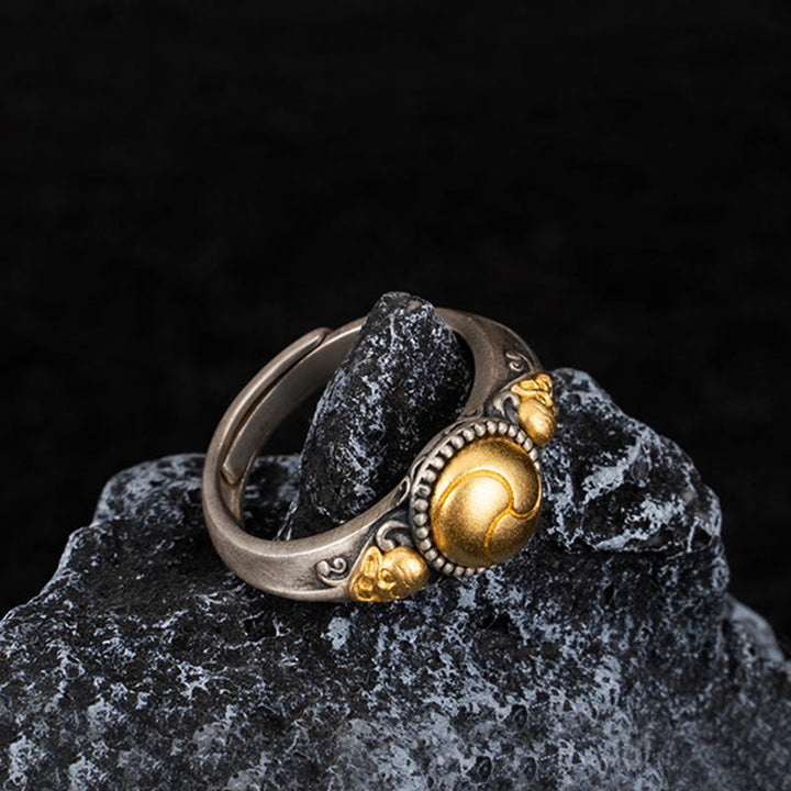 Anillo ajustable con esqueleto y baño de oro y plata de ley 925 con Buddha Stones