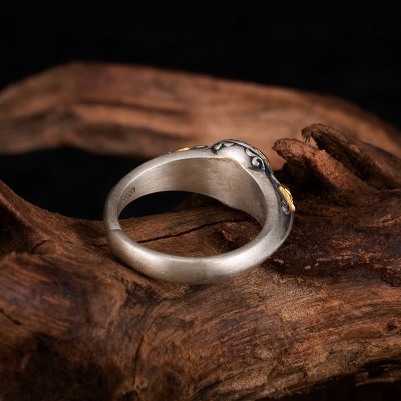 Anillo ajustable con esqueleto y baño de oro y plata de ley 925 con Buddha Stones