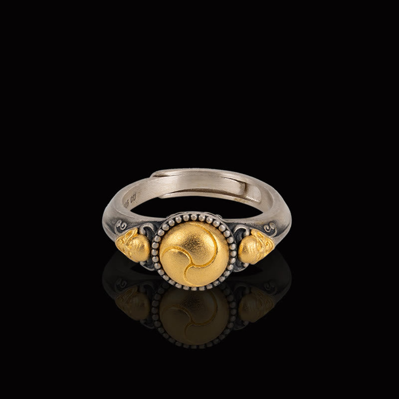 Anillo ajustable con esqueleto y baño de oro y plata de ley 925 con Buddha Stones