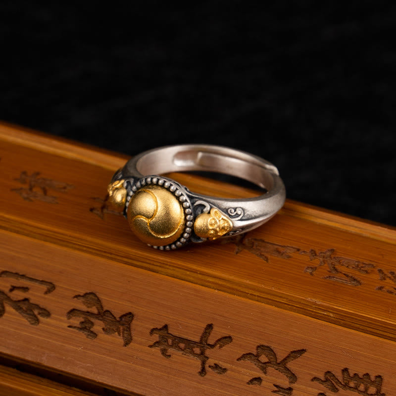 Anillo ajustable con esqueleto y baño de oro y plata de ley 925 con Buddha Stones