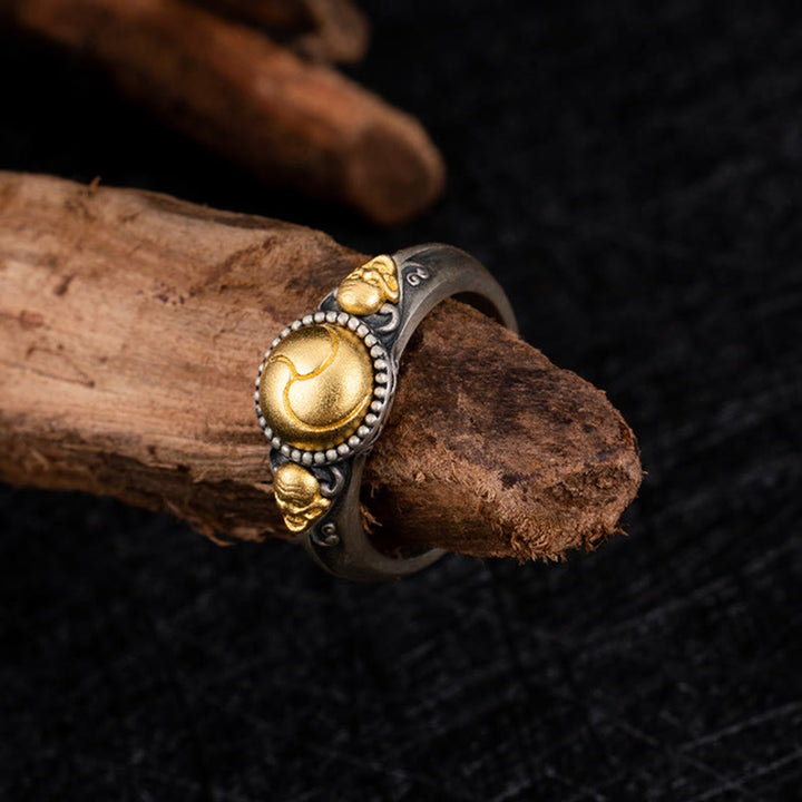 Anillo ajustable con esqueleto y baño de oro y plata de ley 925 con Buddha Stones