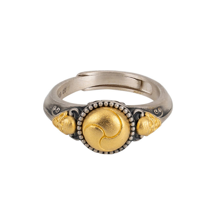 Anillo ajustable con esqueleto y baño de oro y plata de ley 925 con Buddha Stones