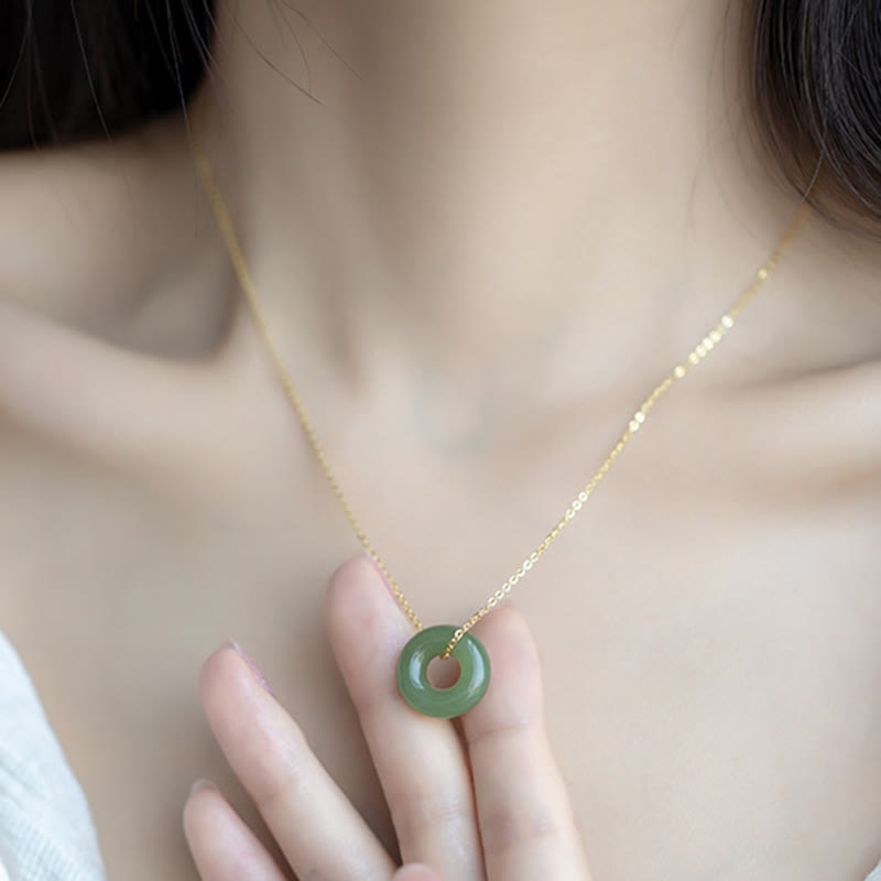 Collar con colgante de hebilla de paz de jade hetiano bañado en oro y plata de ley 925 con Buddha Stones - image 9