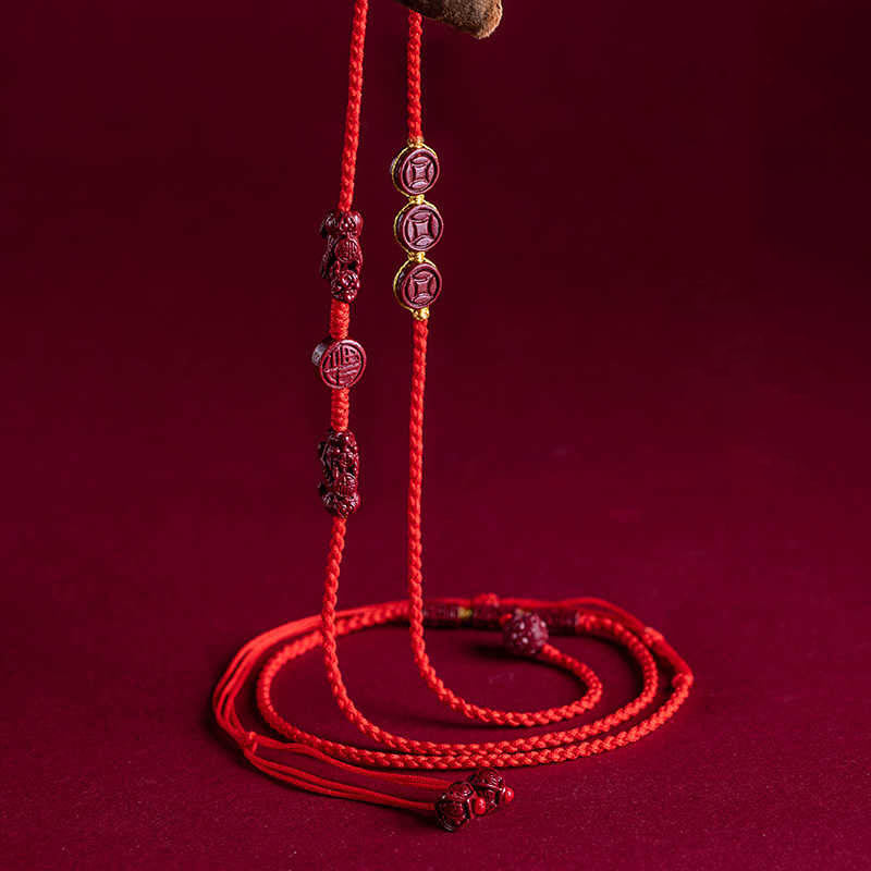 Cadena para el vientre con hilo rojo y bendición de la calma de PiXiu con Buddha Stones y cinabrio natural
