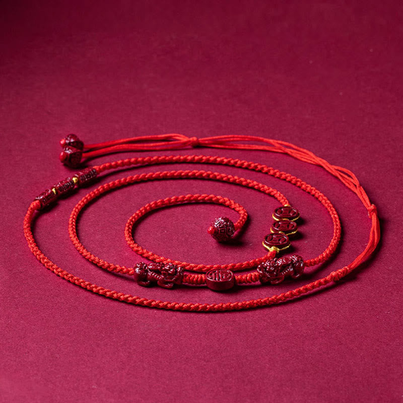 Cadena para el vientre con hilo rojo y bendición de la calma de PiXiu con Buddha Stones y cinabrio natural