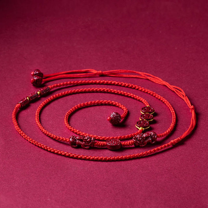 Cadena para el vientre con hilo rojo y bendición de la calma de PiXiu con Buddha Stones y cinabrio natural