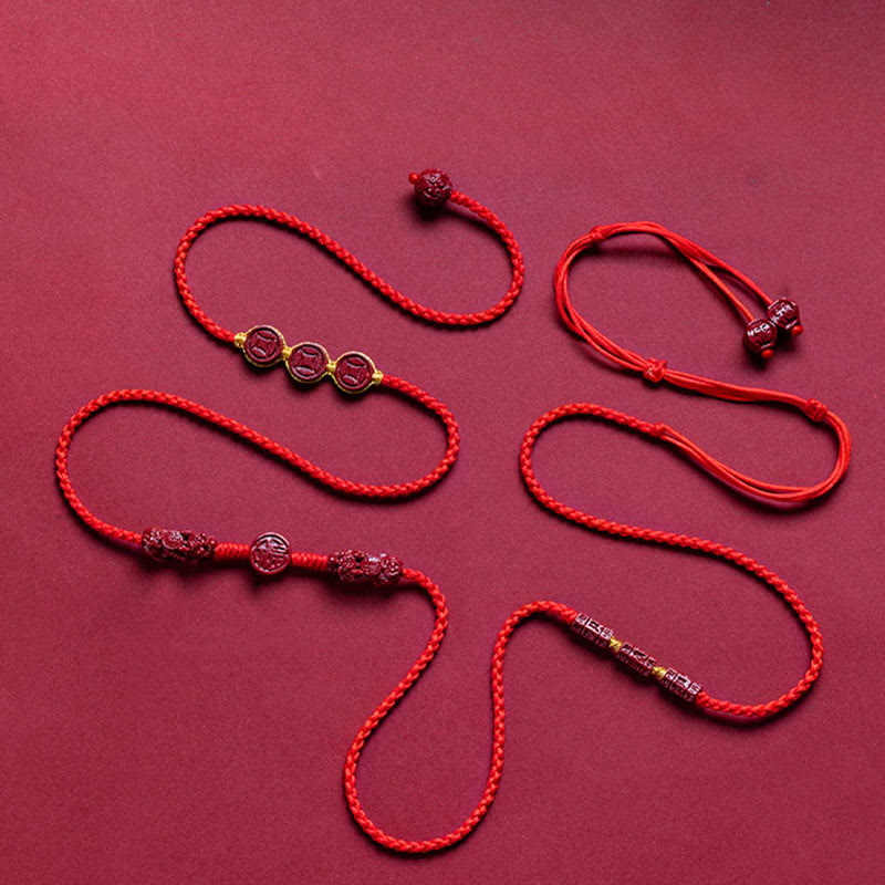 Cadena para el vientre con hilo rojo y bendición de la calma de PiXiu con Buddha Stones y cinabrio natural
