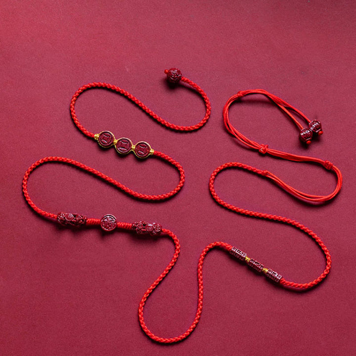 Cadena para el vientre con hilo rojo y bendición de la calma de PiXiu con Buddha Stones y cinabrio natural