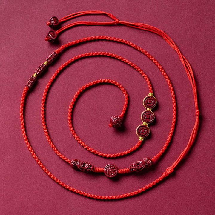 Cadena para el vientre con hilo rojo y bendición de la calma de PiXiu con Buddha Stones y cinabrio natural