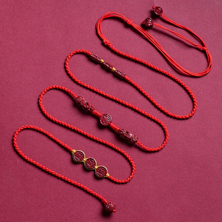 Cadena para el vientre con hilo rojo y bendición de la calma de PiXiu con Buddha Stones y cinabrio natural