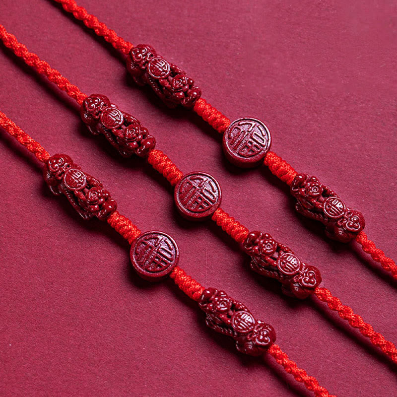 Cadena para el vientre con hilo rojo y bendición de la calma de PiXiu con Buddha Stones y cinabrio natural