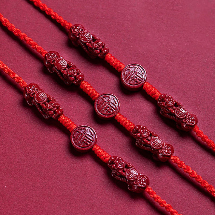 Cadena para el vientre con hilo rojo y bendición de la calma de PiXiu con Buddha Stones y cinabrio natural