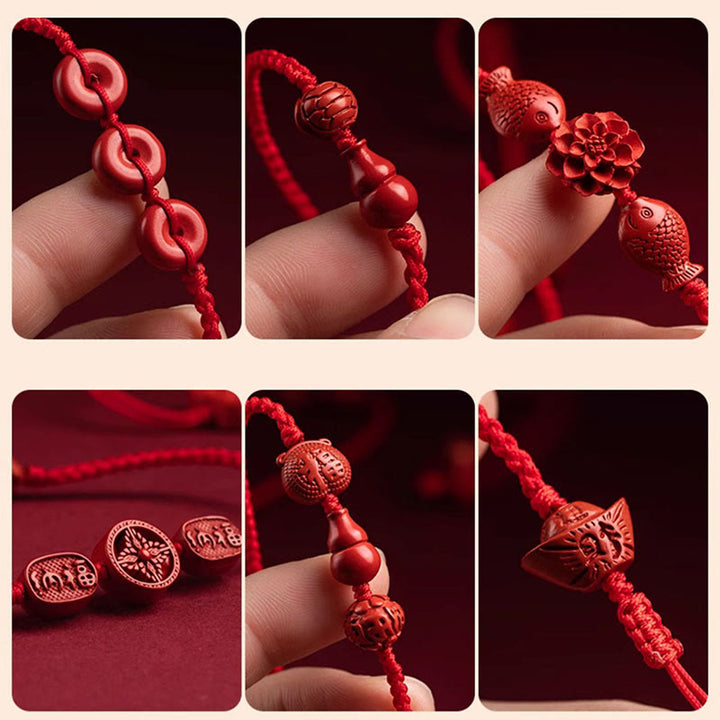 Cadena para el vientre con hilo rojo y bendición de la calma con Buddha Stones y cinabrio natural