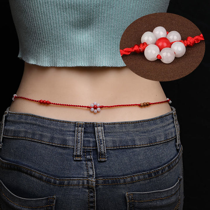 Cadena para el vientre con hilo rojo y bendición de madera de durazno con Buddha Stones y el zodíaco chino