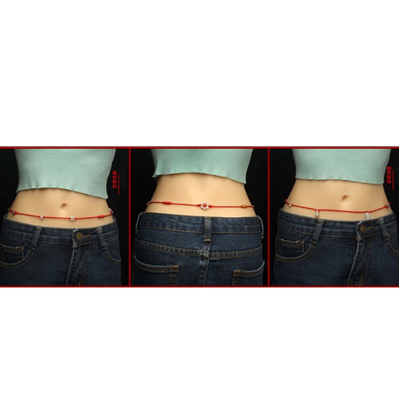 Cadena para el vientre con hilo rojo y bendición de madera de durazno con Buddha Stones y el zodíaco chino