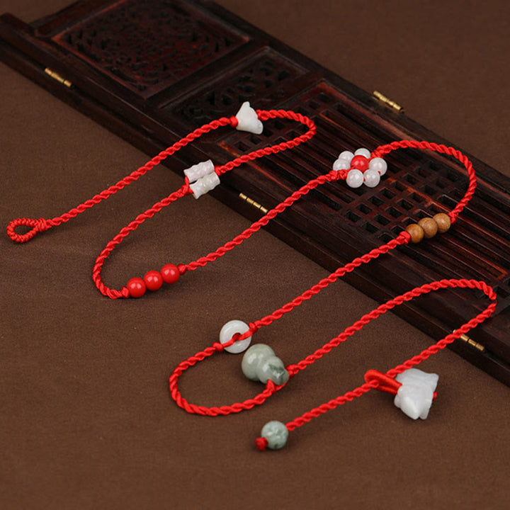 Cadena para el vientre con hilo rojo y bendición de madera de durazno con Buddha Stones y el zodíaco chino