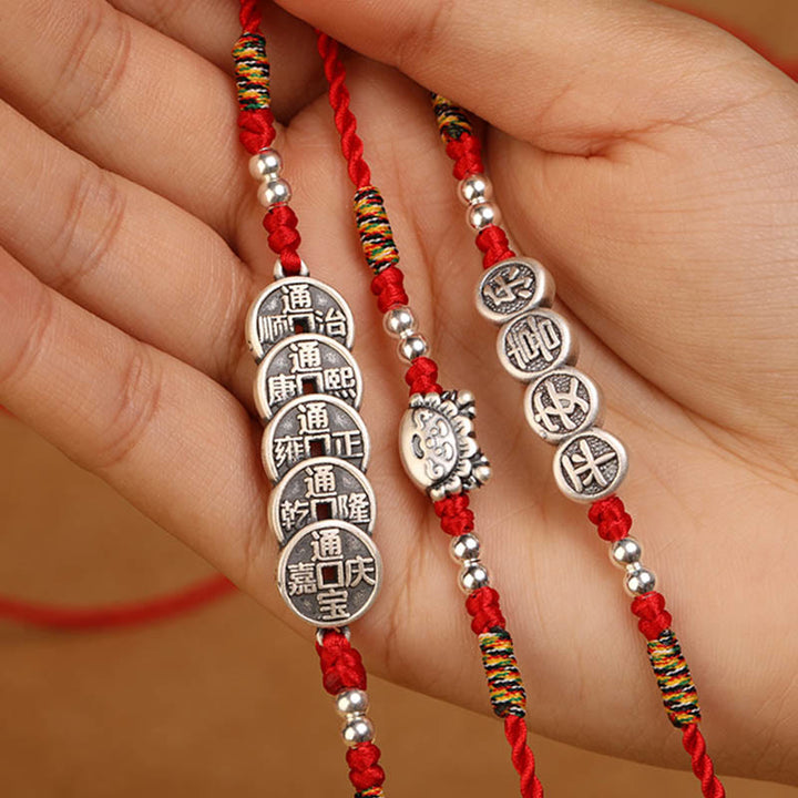 Cadena para el vientre con hilo rojo y bendición de plata de ley 999 con Buddha Stones