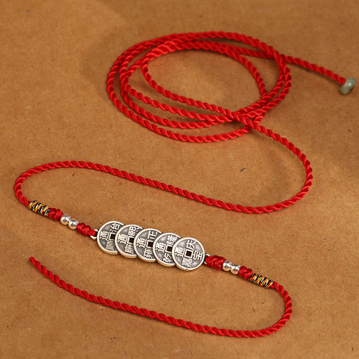 Cadena para el vientre con hilo rojo y bendición de plata de ley 999 con Buddha Stones