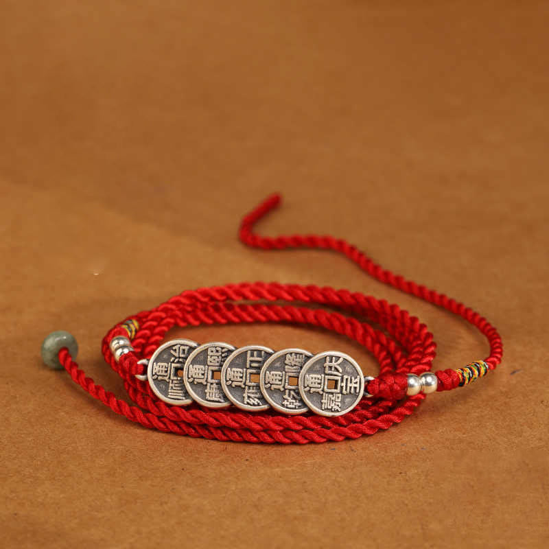 Cadena para el vientre con hilo rojo y bendición de plata de ley 999 con Buddha Stones