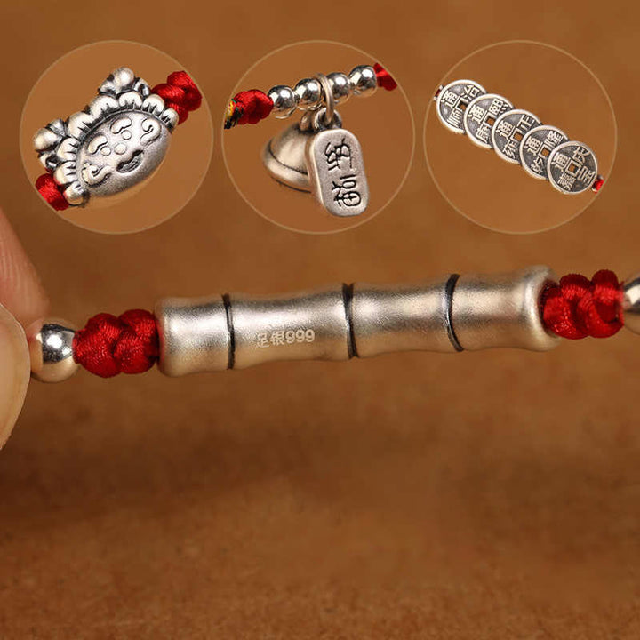 Cadena para el vientre con hilo rojo y bendición de plata de ley 999 con Buddha Stones