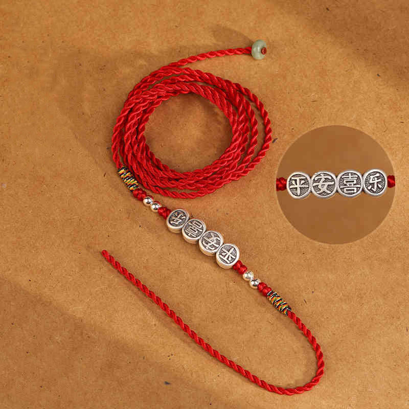 Cadena para el vientre con hilo rojo y bendición de plata de ley 999 con Buddha Stones