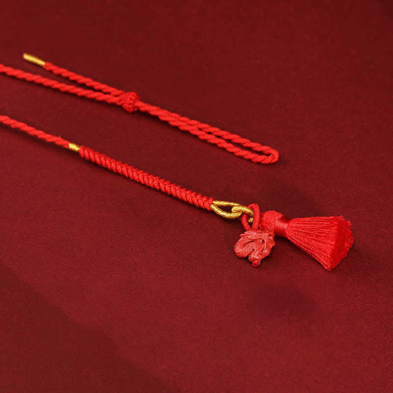 Cadena para el vientre con hilo rojo y bendición del dragón con cinabrio natural y Buddha Stones