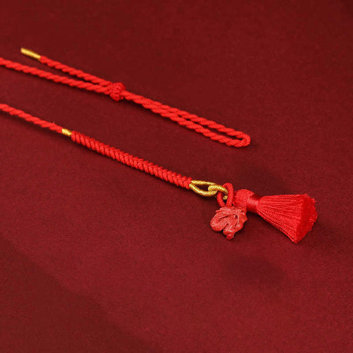 Cadena para el vientre con hilo rojo y bendición del dragón con cinabrio natural y Buddha Stones