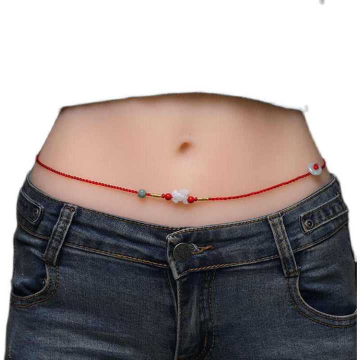 Cadena para el vientre con hilo rojo y hebilla de paz de Buddha Stones