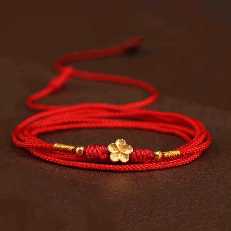 Cadena para el vientre con hilo rojo de oro macizo 999 y piedra de Buda - Cuentas de la suerte con forma de Plum Bossom - image 21