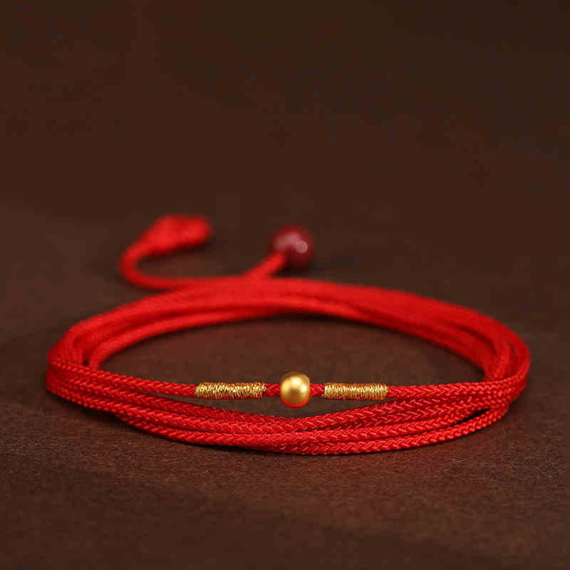 Cadena para el vientre con hilo rojo de oro macizo 999 y piedra de Buda - Cuentas de la suerte de 4 mm - image 9