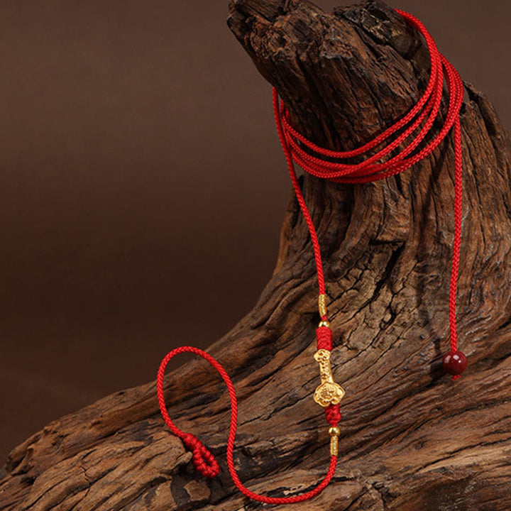 Cadena para el vientre con hilo rojo de oro macizo 999 y piedra de Buda - image 3
