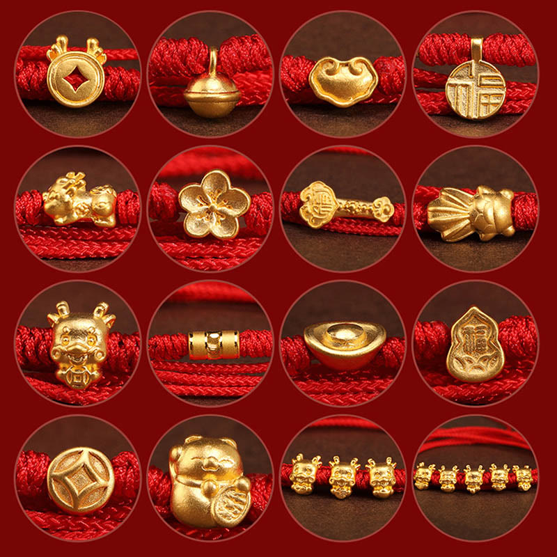 Cadena para el vientre con hilo rojo de oro macizo 999 y piedra de Buda - image 5