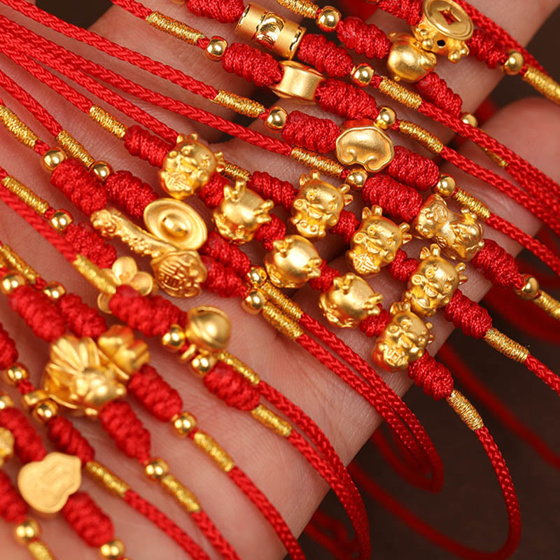 Cadena para el vientre con hilo rojo de oro macizo 999 y piedra de Buda - image 6
