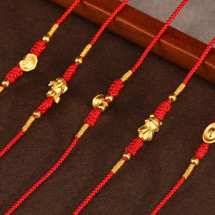 Cadena para el vientre con hilo rojo de oro macizo 999 y piedra de Buda - image 23