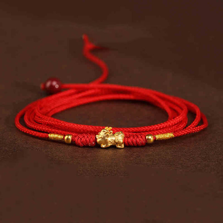 Cadena para el vientre con hilo rojo de oro macizo 999 y piedra de Buda - Forma de cuentas de la suerte Pixiu - image 19