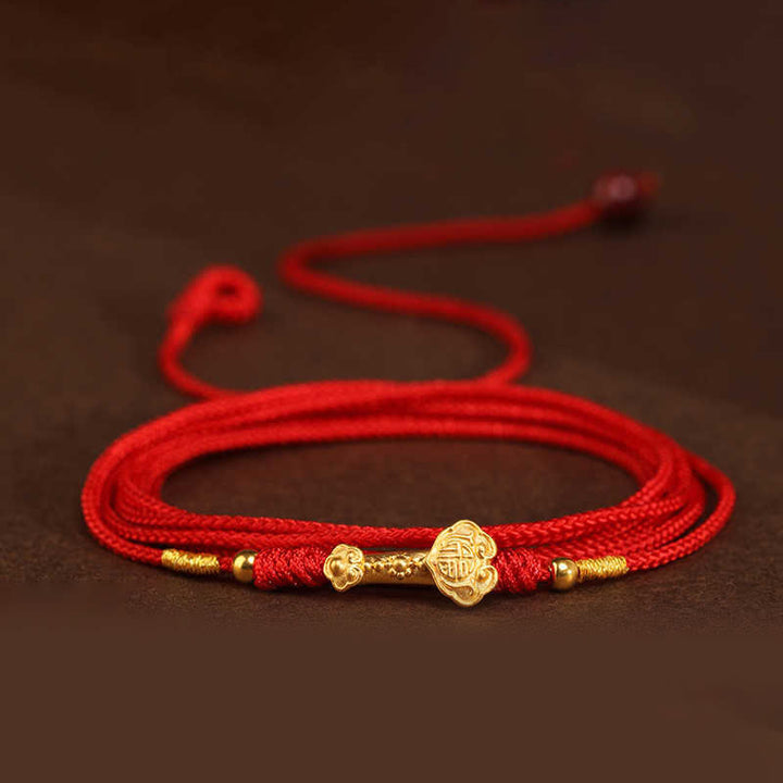 Cadena para el vientre con hilo rojo de oro macizo 999 y piedra de Buda - Forma de las cuentas de la suerte Ruyi - image 2