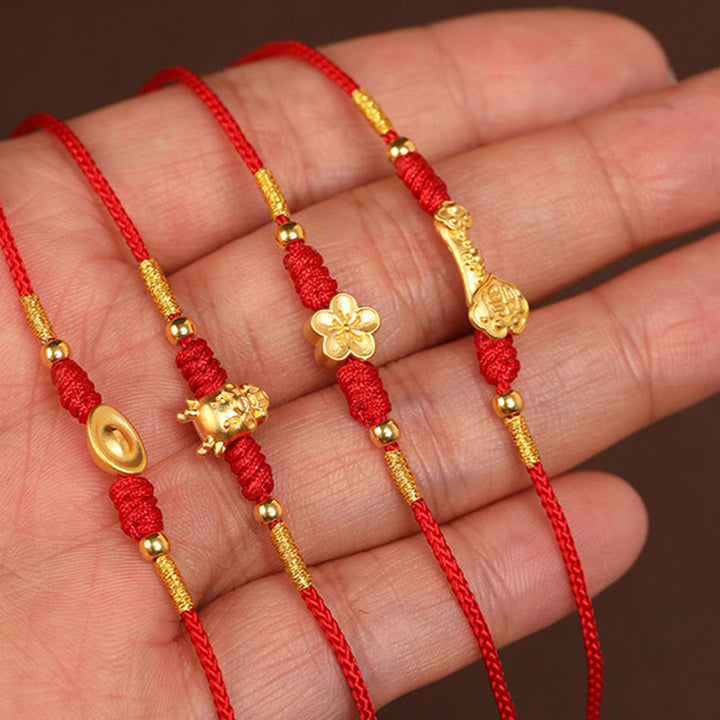 Cadena para el vientre con hilo rojo de oro macizo 999 y piedra de Buda - image 24